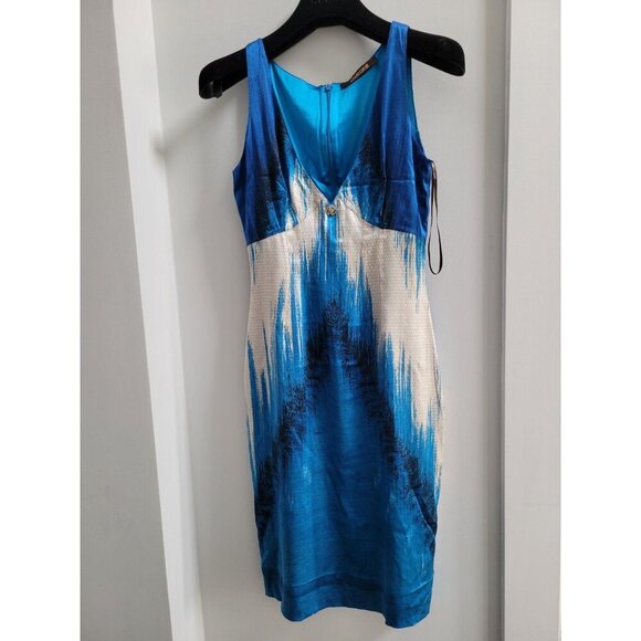 Roberto Cavalli Blue Sleeveless Snake-Embellished Bodycon Dress US 4 $843 - Picture 1 of 9